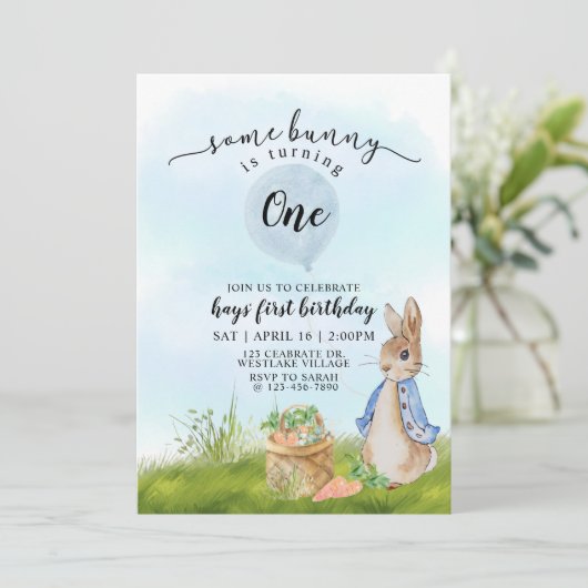 Peter Rabbit First Birthday, Bunny, 1ste verjaarda Kaart (Staand voorkant)