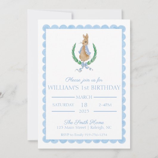 Peter Rabbit First Birthday Party Invitation Kaart (Voorkant)