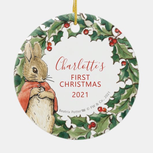 Peter Rabbit - Flopsy | Eerste Kerstdag Keramisch Ornament (Achterkant)