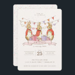 Peter Rabbit | Flopsy Mopsy & Cottontail Verjaarda Kaart<br><div class="desc">Vier het in een lieve, storybook-stijl met deze schattige verjaardagsuitnodiging met Flopsy, Mopsy en Cottontail uit de klassieke verhalen van Beatrix Potter. Het kunstwerk met zachte waterverf toont de drie bunny-zussen die samen aan de onderkant van het ontwerp zitten. Een pastel vlag banner en verspreide confetti versieren de bovenkant, het...</div>