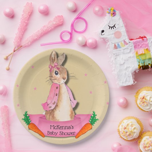 Peter Rabbit Flopsy Roze Meisje Baby shower Papieren Bordje (Feest)