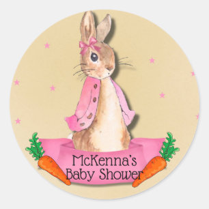 Peter Rabbit Flopsy Roze Meisje Baby shower Ronde Sticker