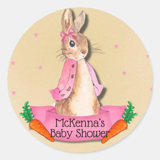 Peter Rabbit Flopsy Roze Meisje Baby shower Ronde Sticker (Voorkant)