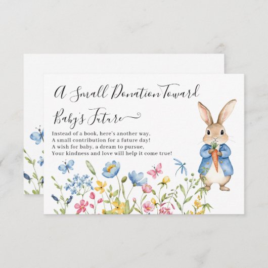 Peter Rabbit Floral een klein donatie Baby shower Informatiekaartje (Voorkant / Achterkant)