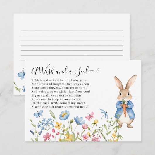 Peter Rabbit Floral een wens en een Seed Baby show Informatiekaartje (Voorkant / Achterkant)