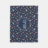 Peter Rabbit | Floral Navy Pattern Fleece Deken (Voorkant)