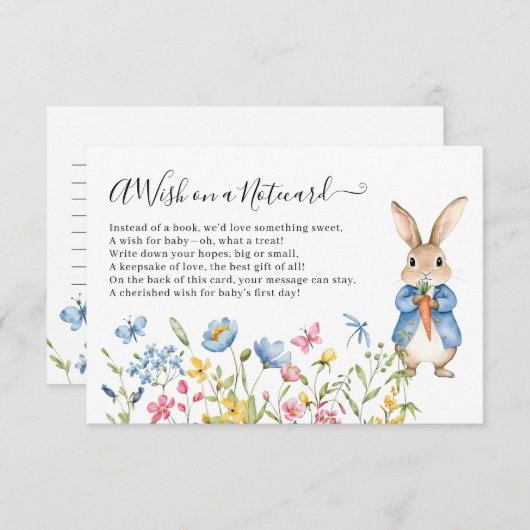 Peter Rabbit Floral Wish On A Notecard Baby shower Informatiekaartje (Voorkant / Achterkant)