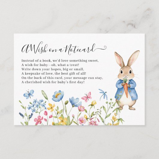 Peter Rabbit Floral Wish On A Notecard Baby shower Informatiekaartje (Voorkant)