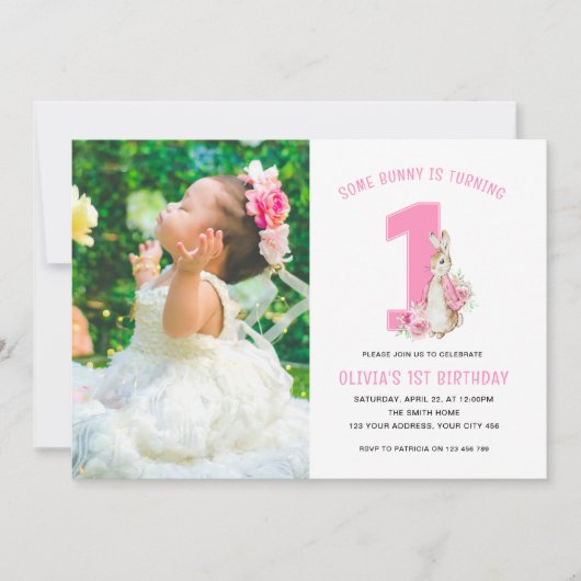 Peter Rabbit Foto | 1e verjaardag roze Kaart (Voorkant)