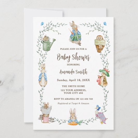 Peter Rabbit Friends Baby shower Kaart (Voorkant)