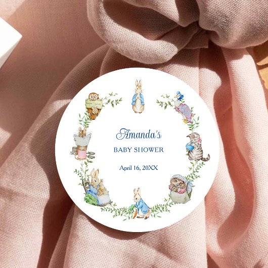 Peter Rabbit Friends Baby shower Ronde Sticker