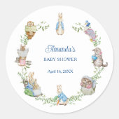 Peter Rabbit Friends Baby shower Ronde Sticker (Voorkant)