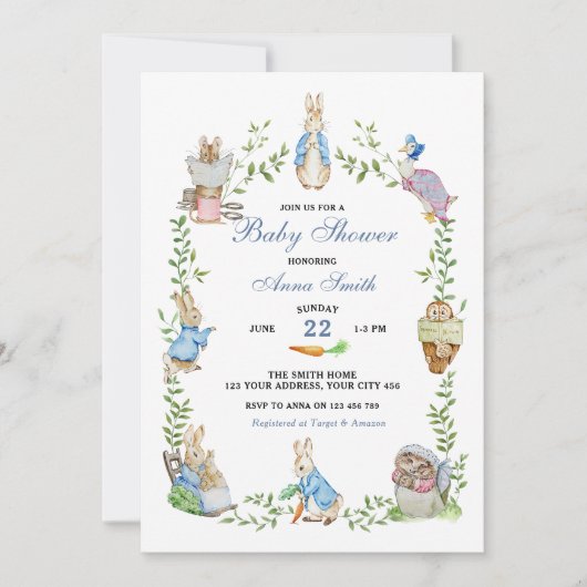 Peter Rabbit Garden Baby shower Kaart (Voorkant)
