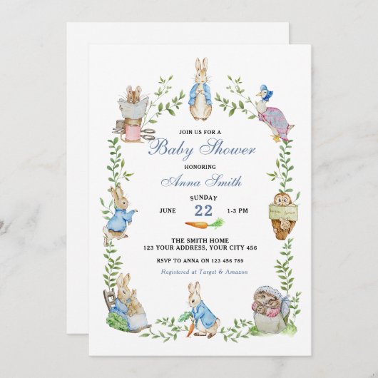 Peter Rabbit Garden Baby shower Kaart (Voorkant / Achterkant)