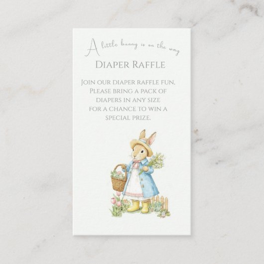 Peter Rabbit Garden Baby shower Luier Raffle Informatiekaartje (Voorkant)