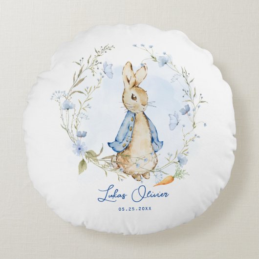 Peter Rabbit Geïnspireerd Ontwerp Ronde Kussen (Voorkant)
