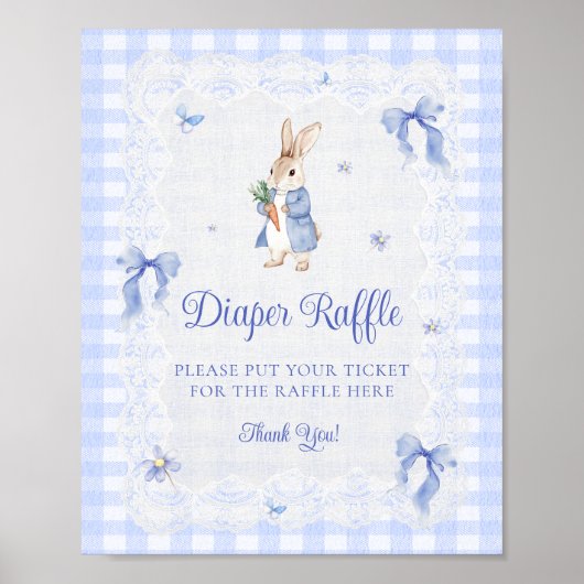 Peter Rabbit Gingham Baby Shower Diaper Raffle Poster (Voorkant)