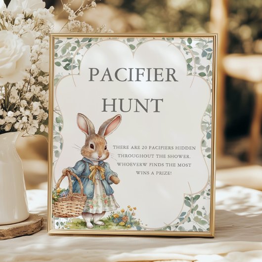 Peter Rabbit Girl Baby shower Pacifier Hunt Poster