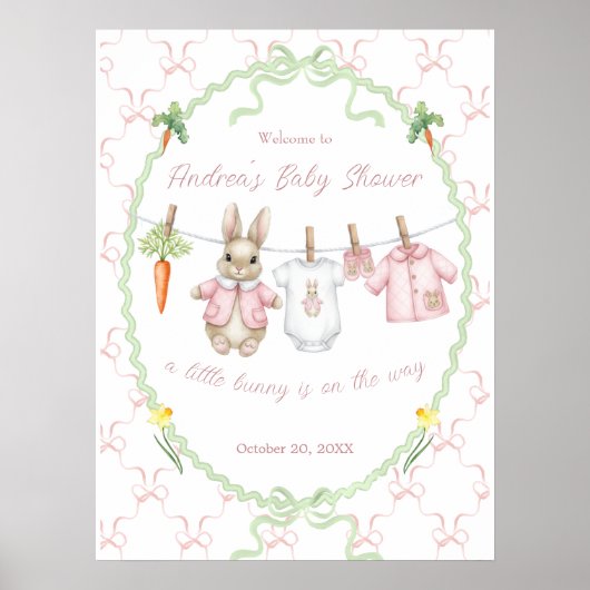 Peter Rabbit Girl Clothesline Baby Shower Welcome  Poster (Voorkant)