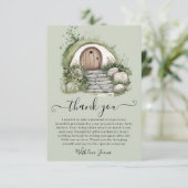 Peter Rabbit Green Burrow Houten Poort Baby shower Bedankkaart (Staand voorkant)