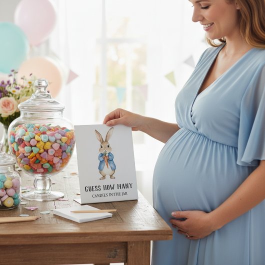 Peter Rabbit “Guess How Many” Baby Shower Game Reclamebord Met Voetstuk