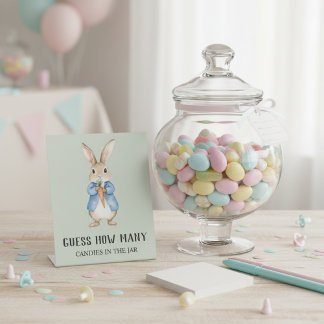 Peter Rabbit “Guess How Many” Baby Shower Game Reclamebord Met Voetstuk