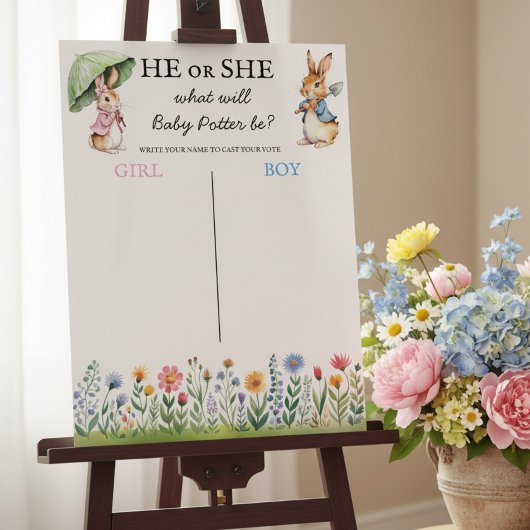 Peter Rabbit He or She Gender Reveal Voting Game Poster