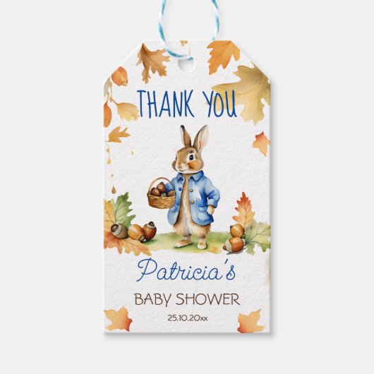 Peter rabbit herfst baby shower dank u gunst cadeaulabel (Voorkant)