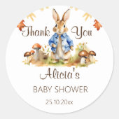 Peter rabbit herfst baby shower dank u gunst ronde sticker (Voorkant)
