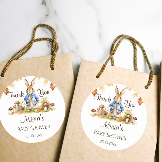 Peter rabbit herfst baby shower dank u gunst ronde sticker