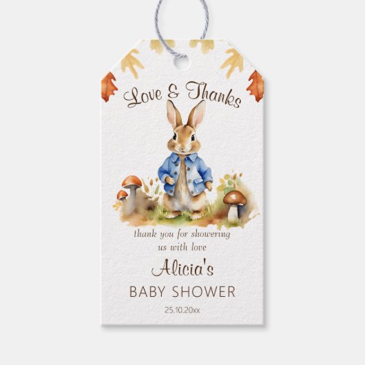 Peter rabbit herfst thema baby shower gunst cadeaulabel (Voorkant)