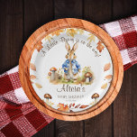 Peter rabbit herfst thema baby shower servies papieren bordje<br><div class="desc">Peter rabbit herfst thema baby shower servies sjabloon gepersonaliseerde borden,  een schattig konijntje in een blauw jasje met paddenstoelen en herfstbladeren,  leuk voor herfstfuncties.</div>