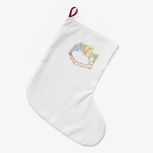 Peter Rabbit in Bed (Fed by his Moeder) Grote Kerstsok (Voorkant (Hangend))