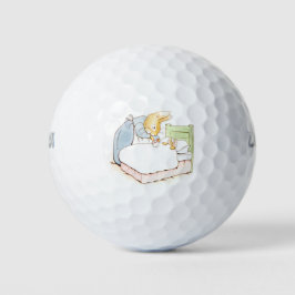 Peter Rabbit in bed (gevoerd door zijn moeder) Golfballen