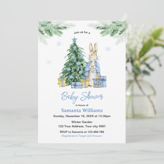 Peter Rabbit Kerstmis Baby shower Kaart (Staand voorkant)