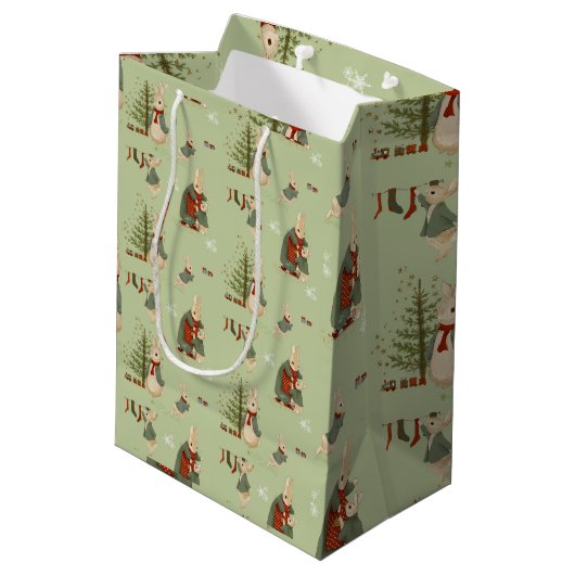 Peter Rabbit Kerstmis Middelgrote Gift Bag Medium Cadeauzakje (Achterkant Gekanteld)