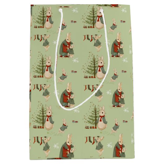 Peter Rabbit Kerstmis Middelgrote Gift Bag Medium Cadeauzakje (Voorkant)