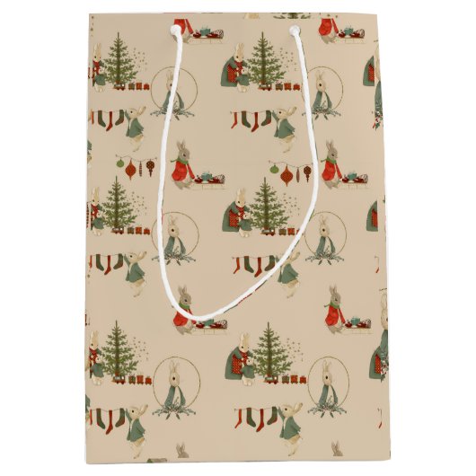 Peter Rabbit Kerstmis Middelgrote Gift Bag Medium Cadeauzakje (Voorkant)