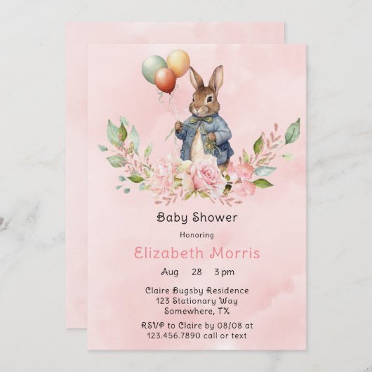 Peter Rabbit Laurel Wreath Meisje Baby shower Kaart (Voorkant / Achterkant)