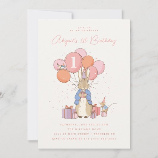 Peter Rabbit| Meisje 1e verjaardag PinkConfetti Kaart (Voorkant)