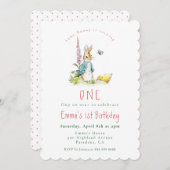 Peter Rabbit meisje 1e verjaardag uitnodiging (Voorkant / Achterkant)