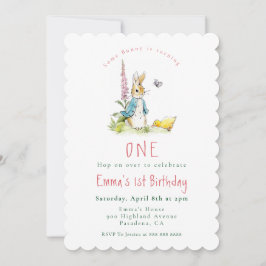 Peter Rabbit meisje 1e verjaardag uitnodiging
