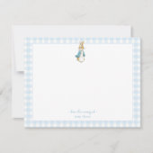 Peter Rabbit met blauwe Gingham Border Baby jongen Bedankkaart (Voorkant)