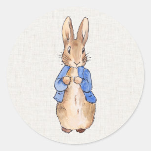 Peter Rabbit met Linen Background Ronde Sticker