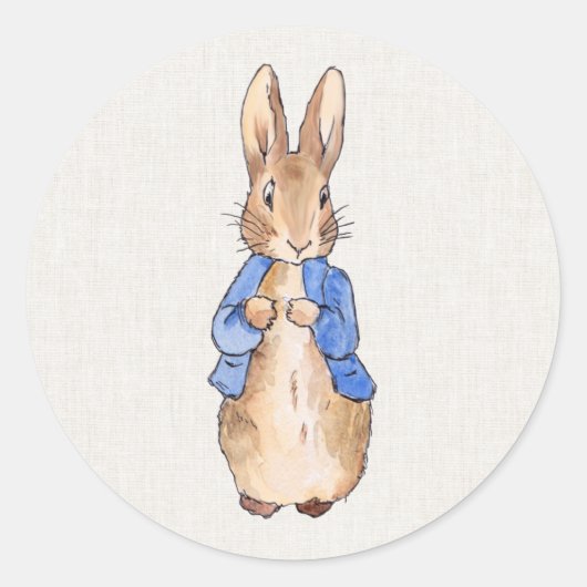 Peter Rabbit met Linen Background Ronde Sticker (Voorkant)