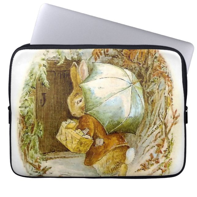 “Peter Rabbit met Winterparaplu” door Beatrix Pot Laptop Sleeve (Voorkant)