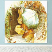 “Peter Rabbit met winterparaplu” van Beatrix Pot Canvas Afdruk (Insitu (Houten vloer))