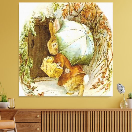 “Peter Rabbit met winterparaplu” van Beatrix Pot Canvas Afdruk (Insitu (Woonkamer))
