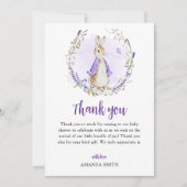 Peter Rabbit Paarse Baby shower Bedankkaart (Voorkant)