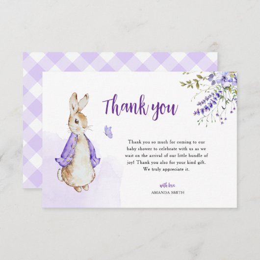 Peter Rabbit Paarse Baby shower Bedankkaart (Voorkant / Achterkant)
